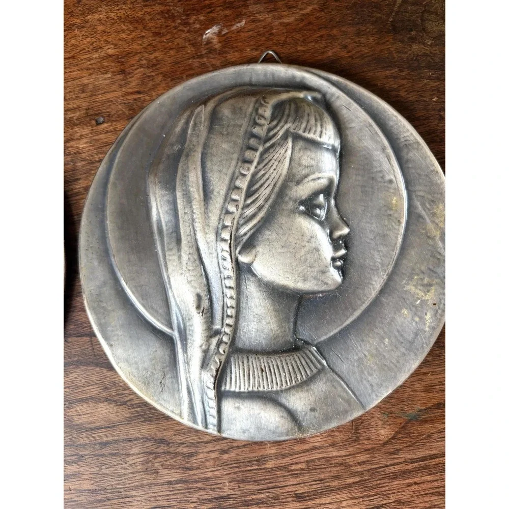 Vintage Pewter Relief Wall Plaques,‎ Set of 2, Made in Spain